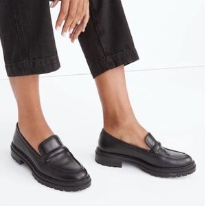 Madewell Bradley Lugsole Leather Loafers Black Size 9 NWOT Chunky Sole